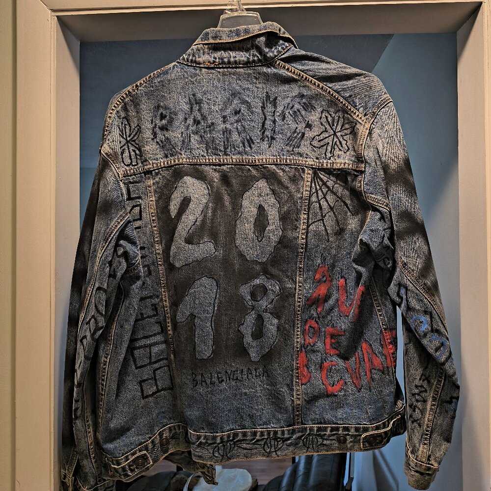 2018 Graffiti Balenciaga Denim Jacket